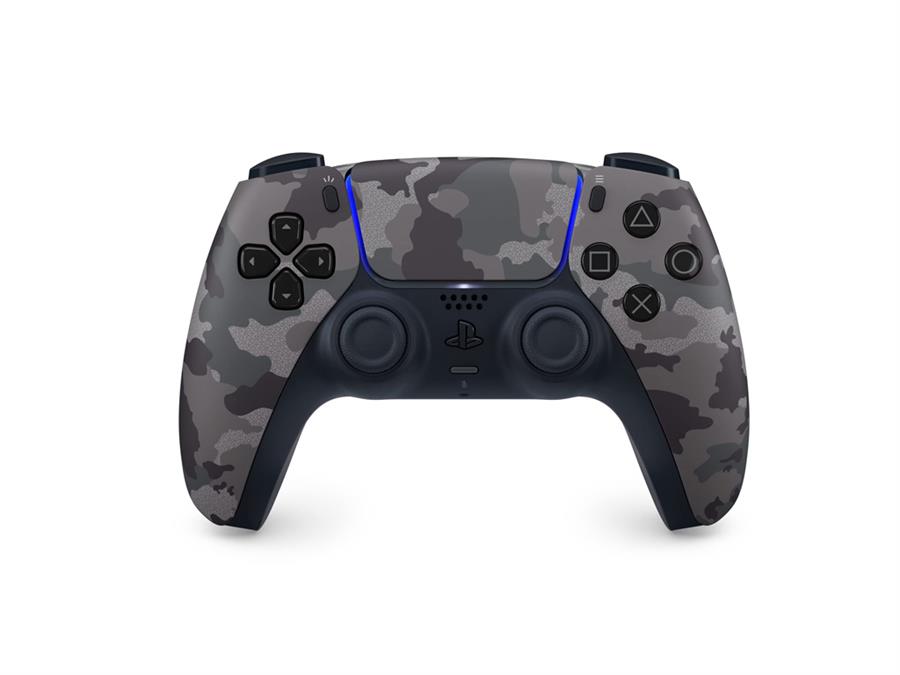 Joystick Sony DualSense para PS5 en color camuflaje gris.